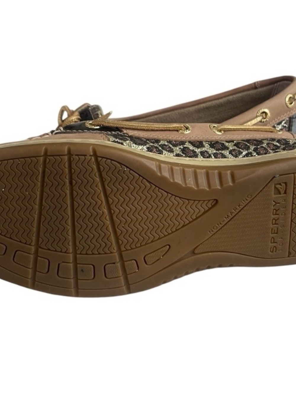 Sperry Blush Leather Boat Shoes with Leopard Trim - Picture 4 of 4